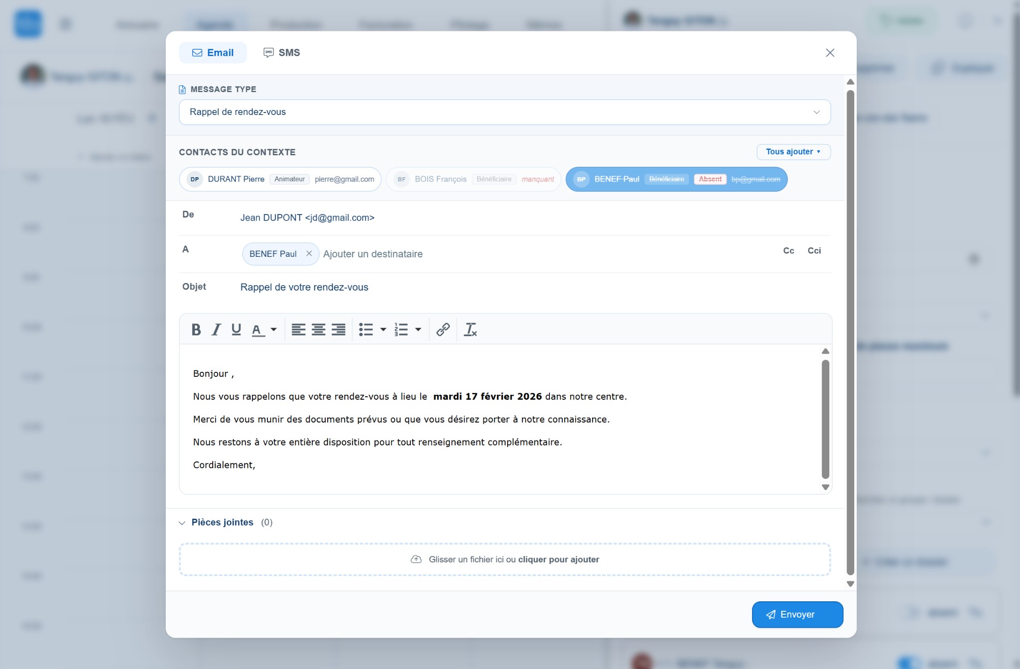 La nouvelle modale de message